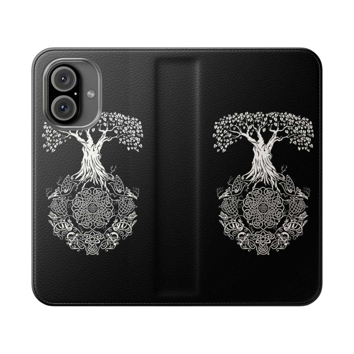 Stylish phone case featuring an intricate tree of life design with Celtic, Viking, and Irish inspired elements.