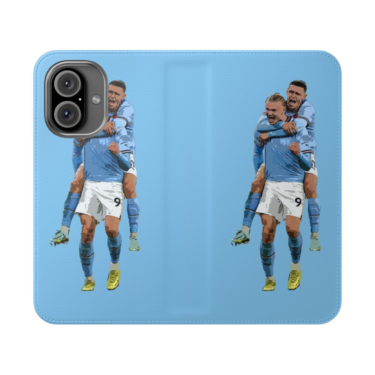 Flip cover phone case featuring Manchester City players Erling Haaland and Phil Foden