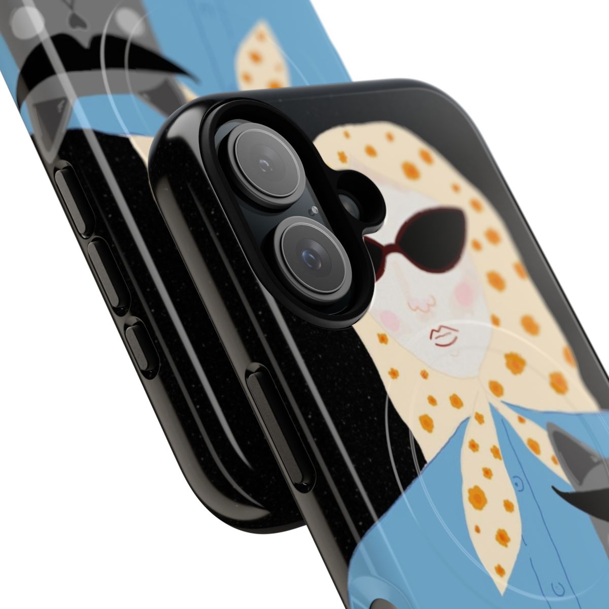 Stylish phone case featuring a girl and her cat wearing sunglasses - Detail