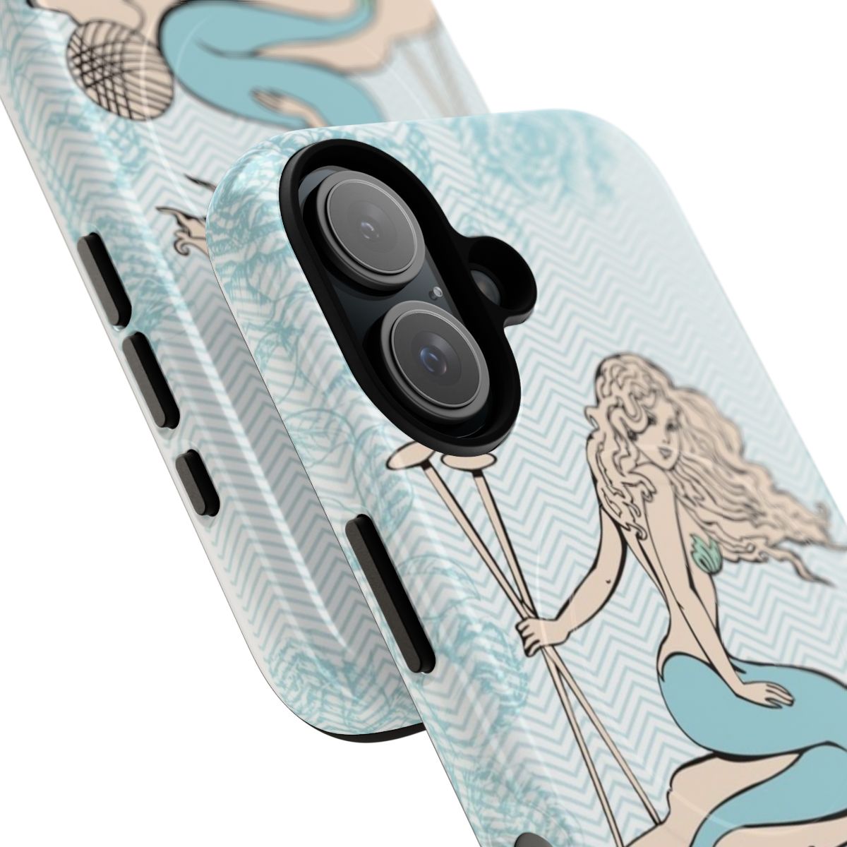 Tattoo mermaid design on a magnetic tough phone case with knitting needles - Detail