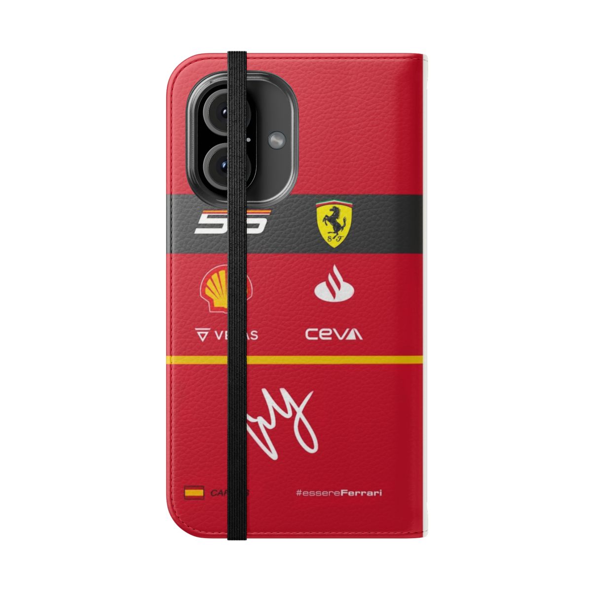 Carlos Sainz-inspired Formula 1 phone case with a sleek flip cover design - Folded Front