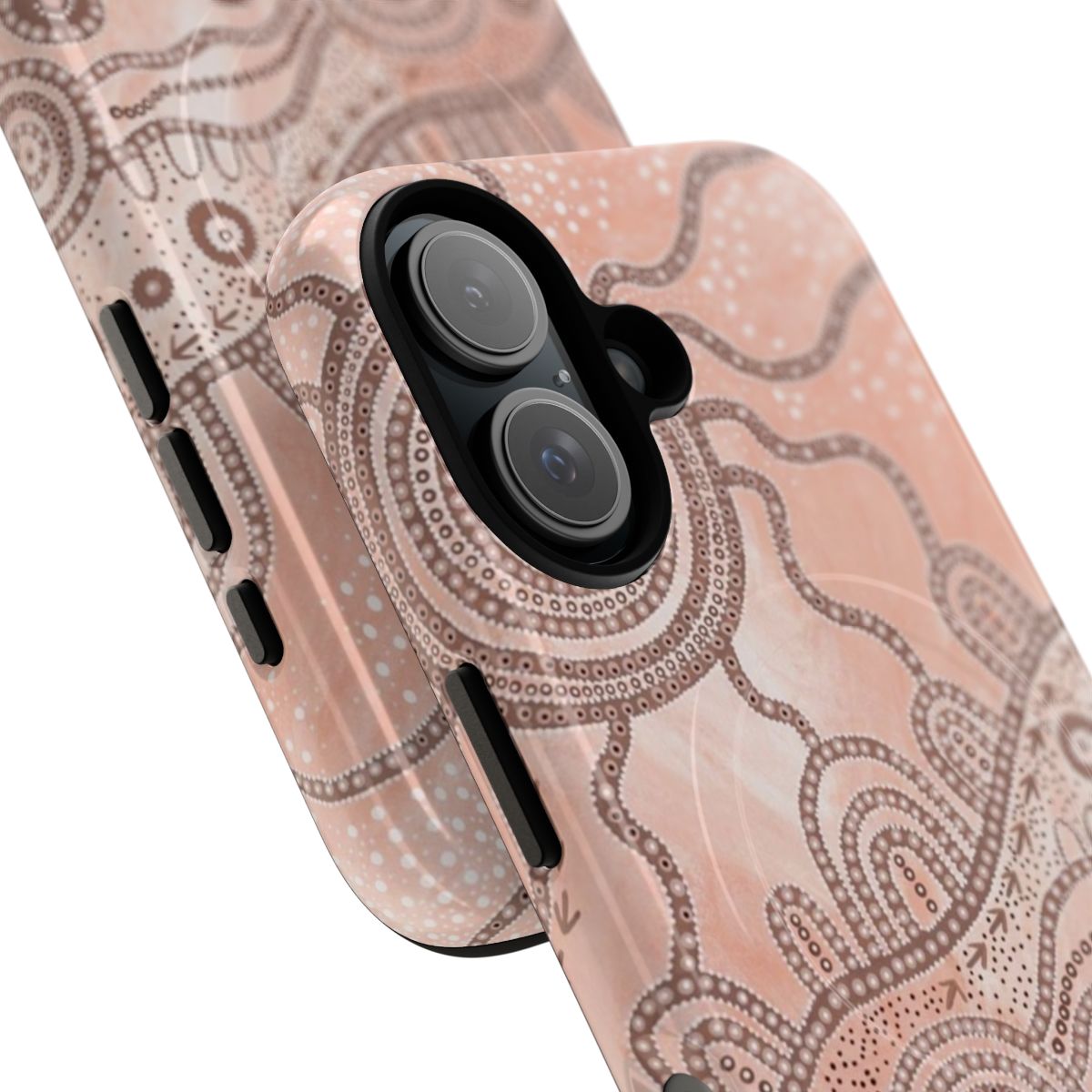 Colorful phone case featuring aboriginal-inspired dot painting and circle designs - Detail