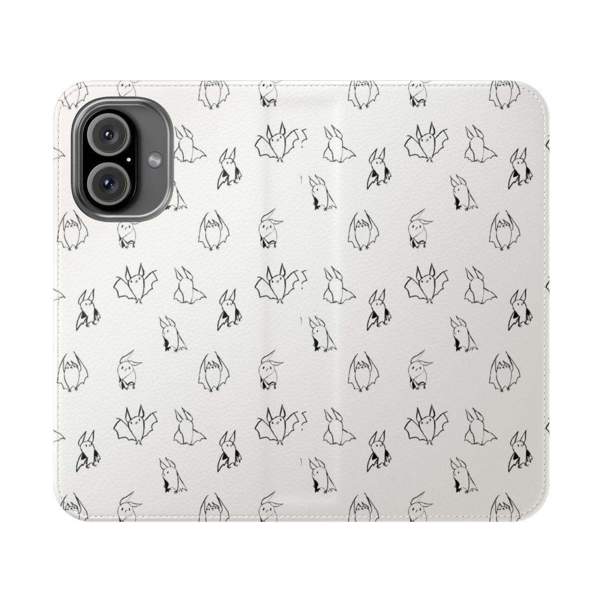 Flip phone case featuring a pattern of cute, small black bats