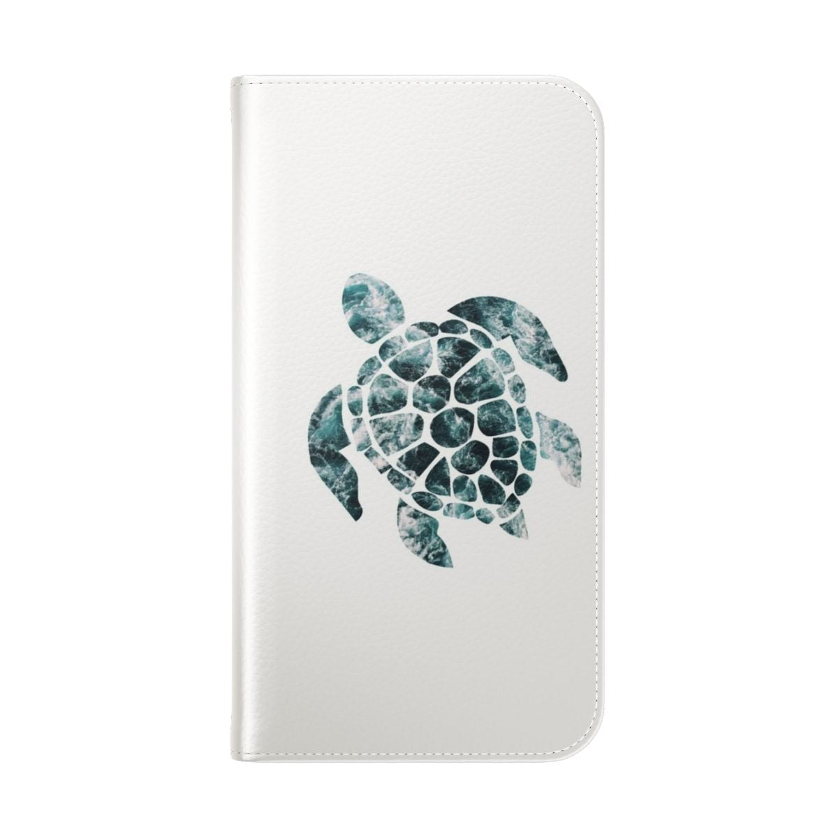 Turquoise ocean waves phone case with a silhouette of a sea turtle - Folded Back