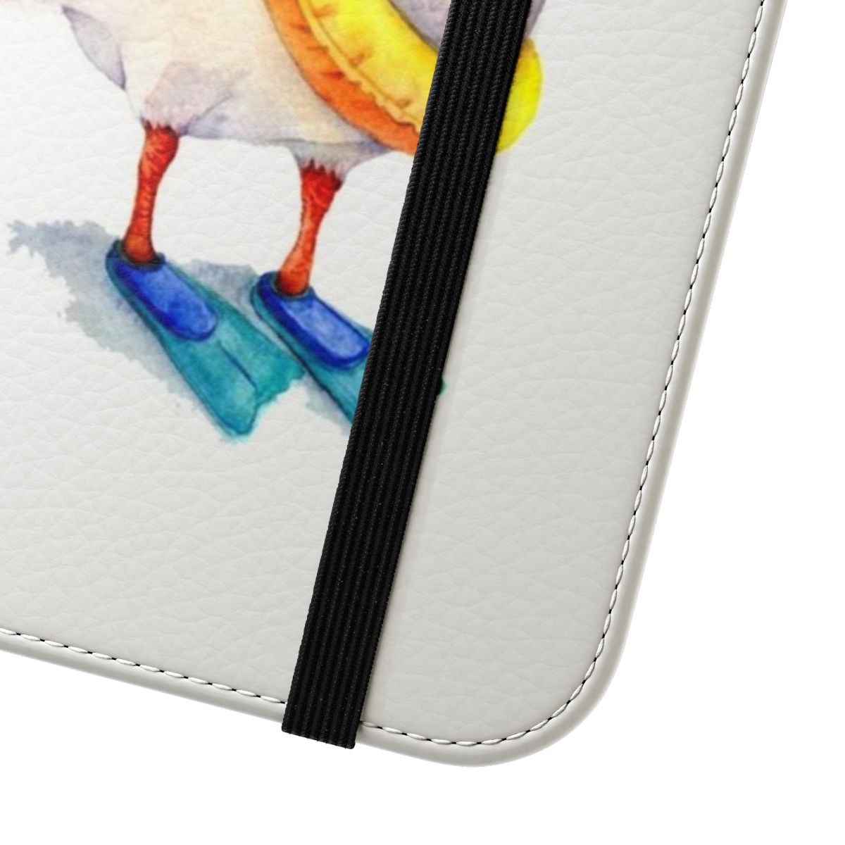 Snorkeling goose phone case with a playful, whimsical design - Close Up