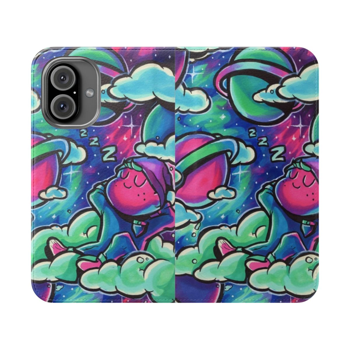 Cosmic Doodle Phone Case: Vibrant Copic marker artwork featuring a space-inspired doodle design.