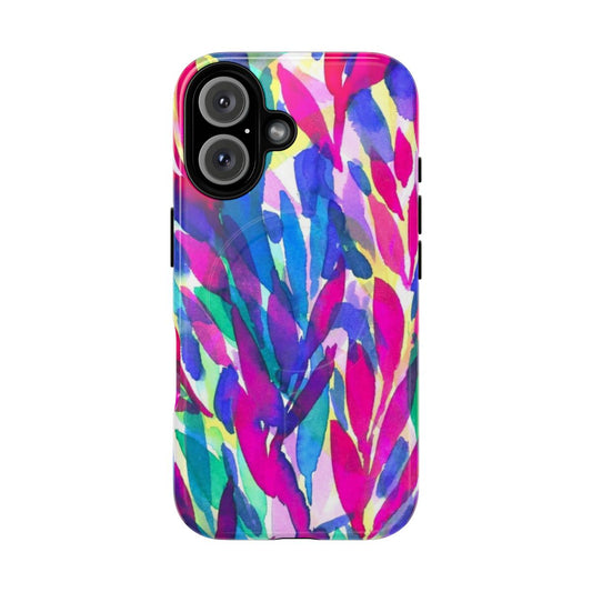 Colorful tropical abstract watercolor phone cases with palm leaves and nature designs