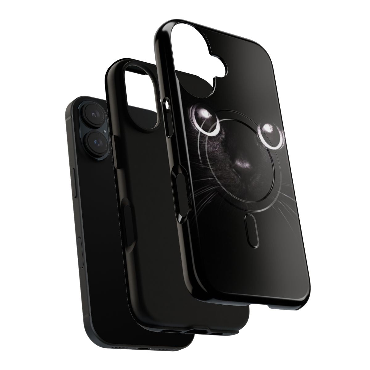 A tough, magnetic phone case featuring a black cat design - Layers