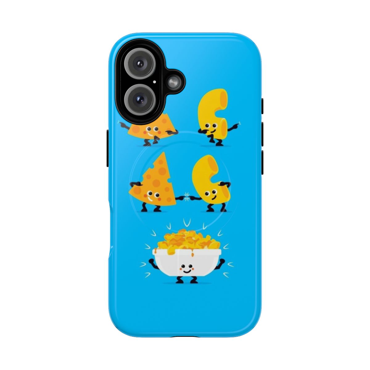 Fusion phone case with a macaroni and cheese character design