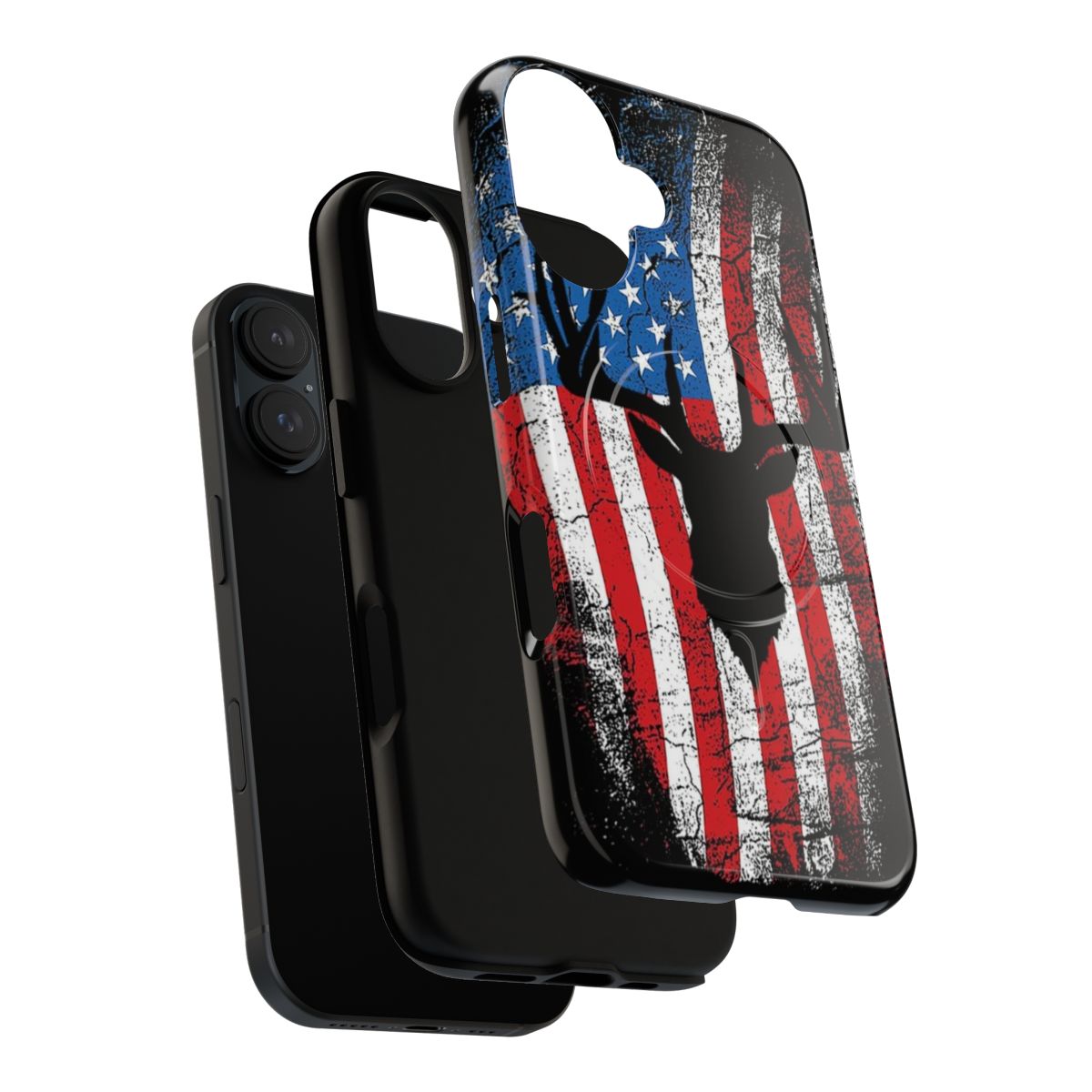 Magnetic tough phone case featuring a hunting deer design with American flag elements - Layers