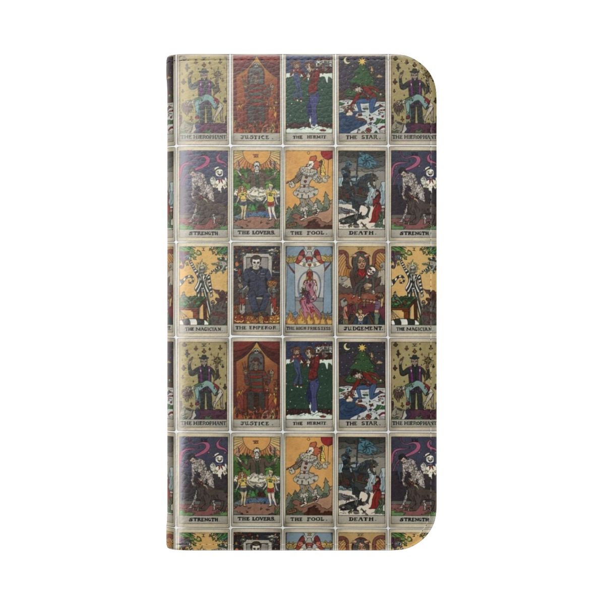 Flip phone case cover with horror tarot deck design - Folded Back