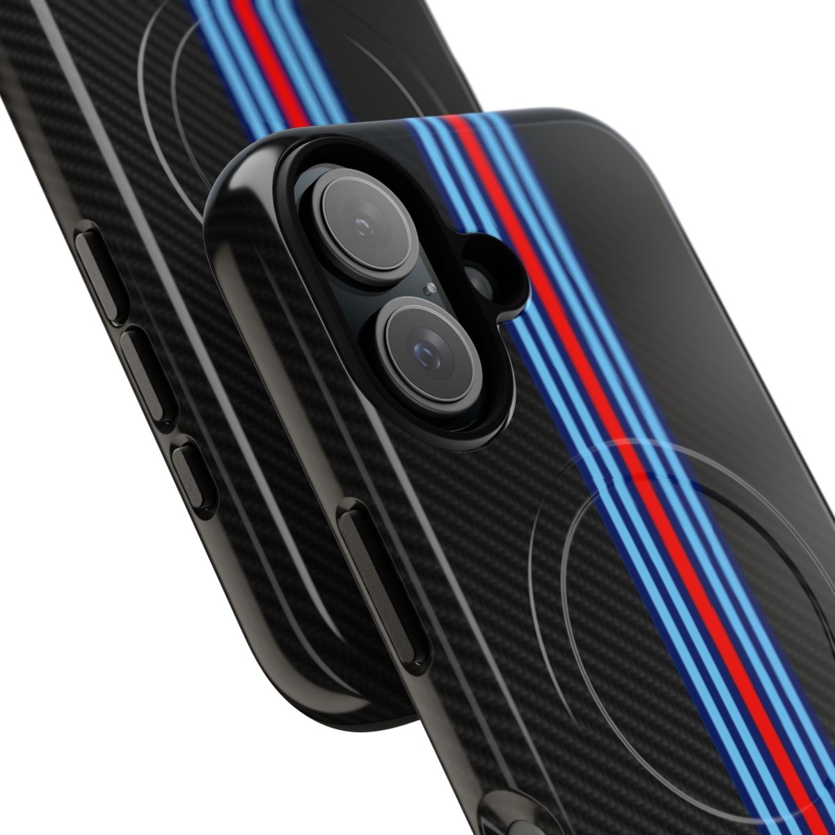 Carbon fiber racing stripes phone case for sports cars and automotive enthusiasts - Detail