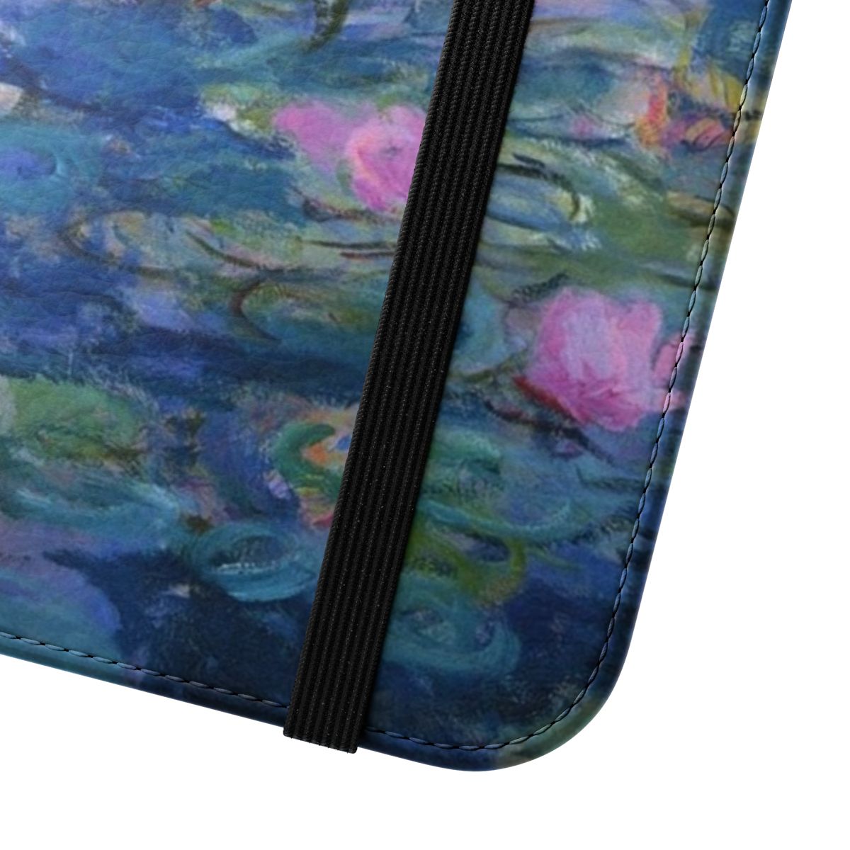 A decorative phone case featuring Claude Monet's iconic water lilies painting, perfect for nature and art enthusiasts. - Close Up