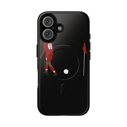 Magnetic tough phone case featuring Liverpool FC player Trent Alexander Arnold and the iconic "Corner Taken Quickly" moment.