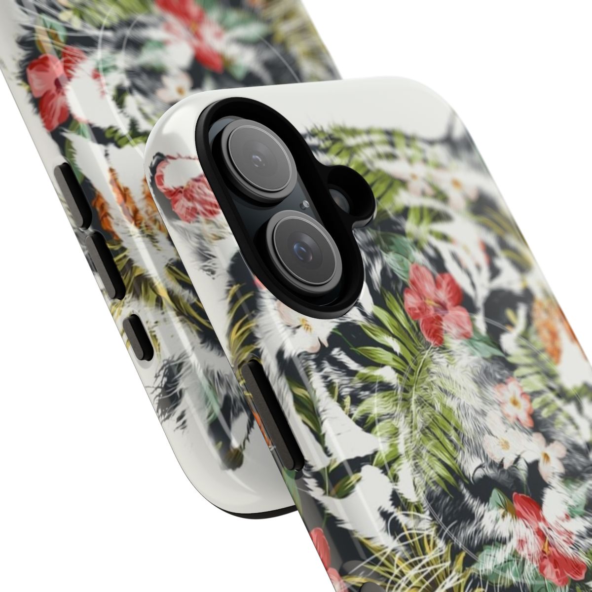 Tropical tiger design on a durable and stylish magnetic phone case - Detail