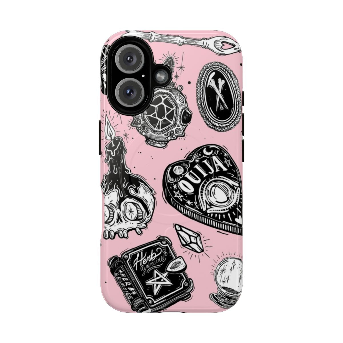 Spooky and stylish witchy phone case with doodle pattern