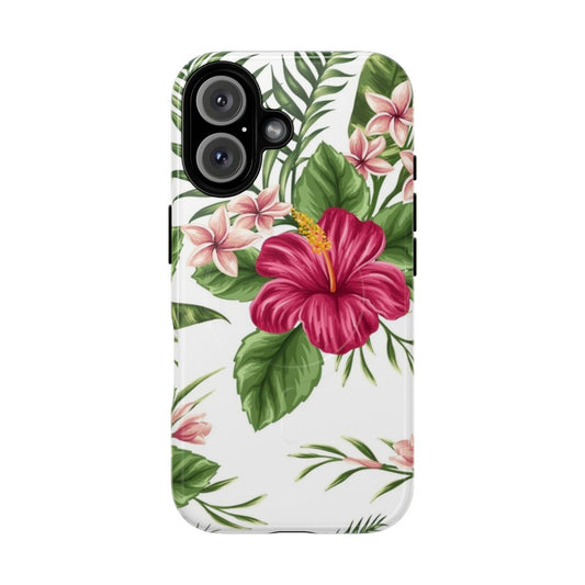 Tropical flowers phone case with floral, leaf, and palm designs