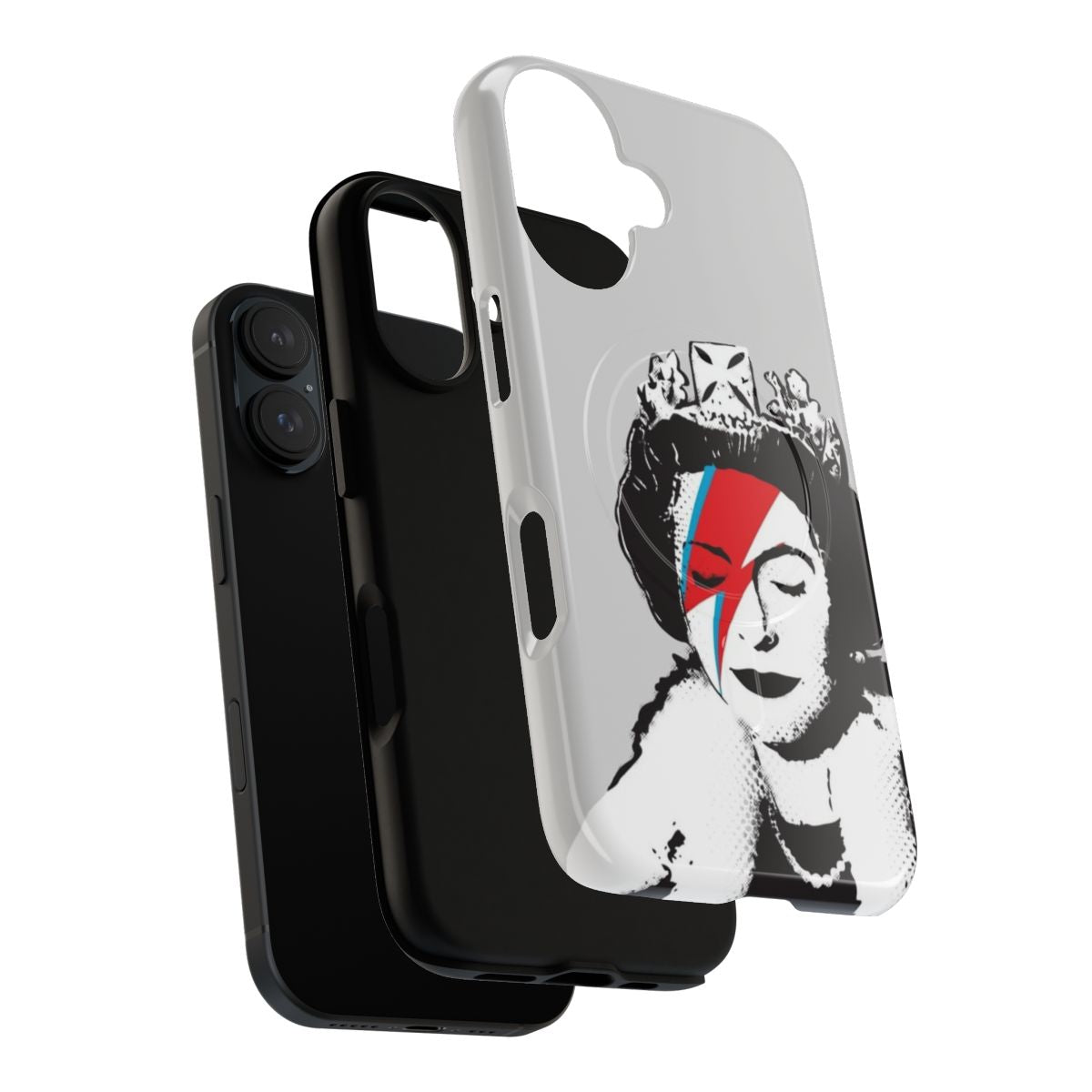 Banksy-inspired phone case featuring a black and white pop art design of Queen Elizabeth - Layers