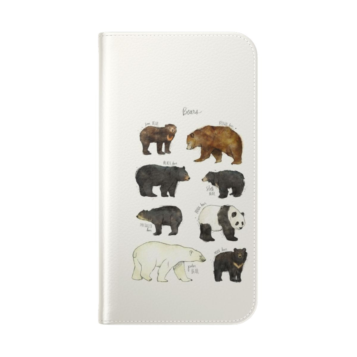 A stylish flip cover phone case featuring an illustration of a bear in a natural setting. - Folded Back