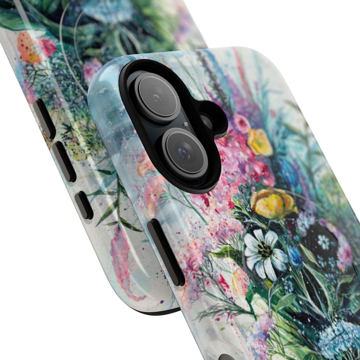 Floral design phone case with magnetic closure and tough construction - Detail