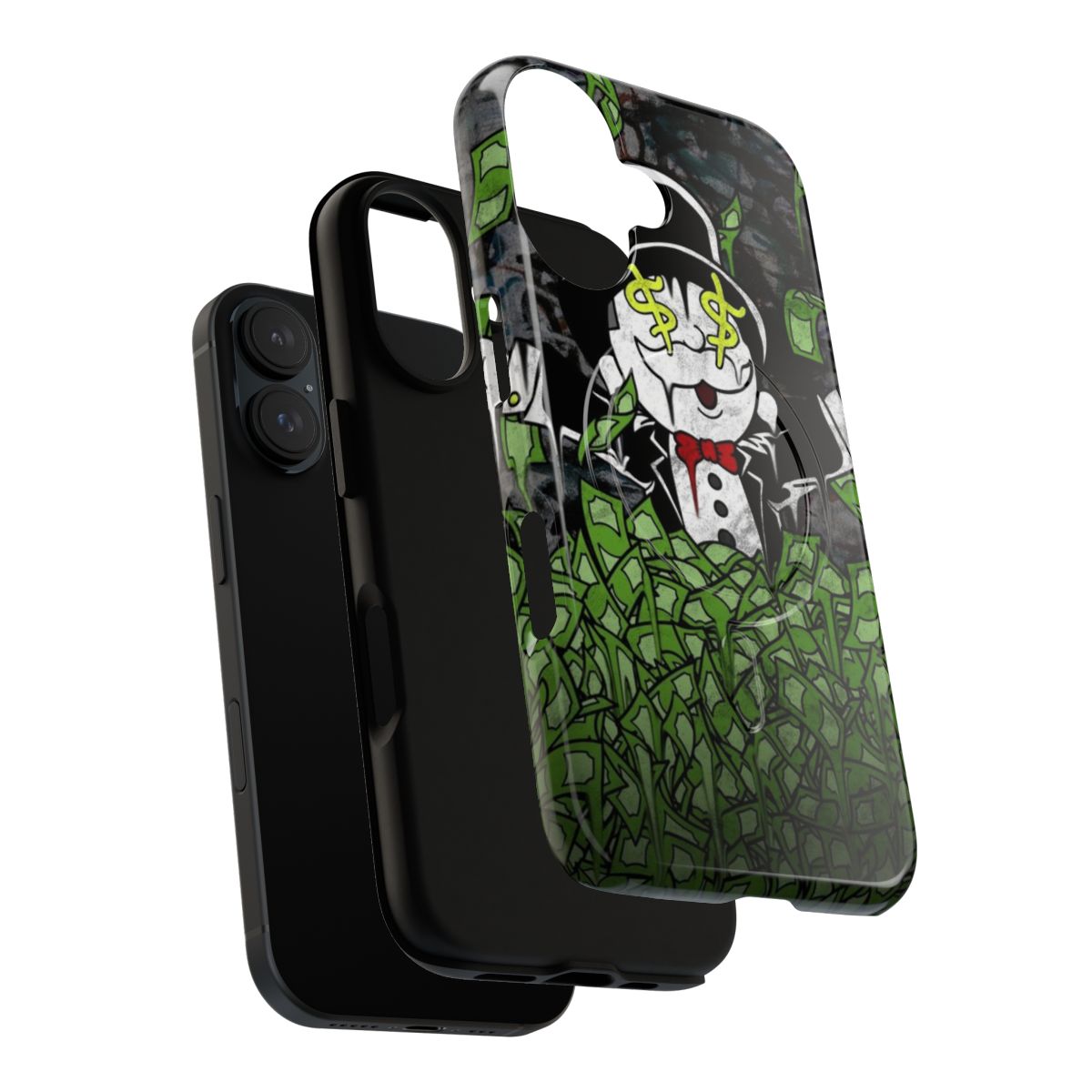 Artistic canvas and magnetic tough phone case with a stylized money/monopoly theme - Layers