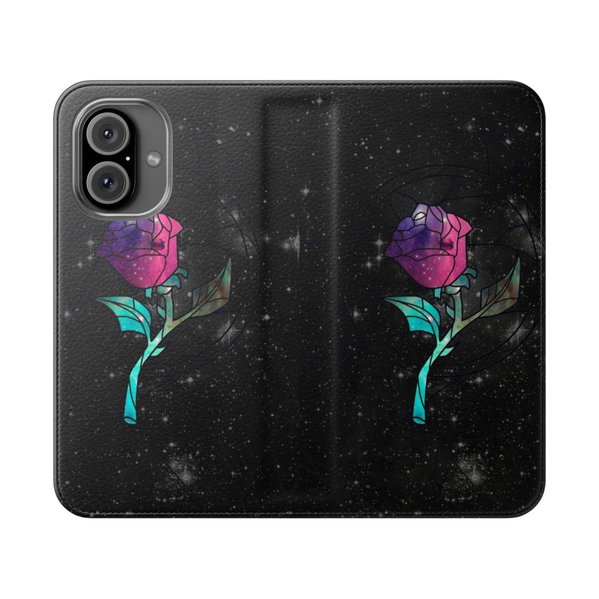 Stained glass galaxy phone case with nebula and star cluster design