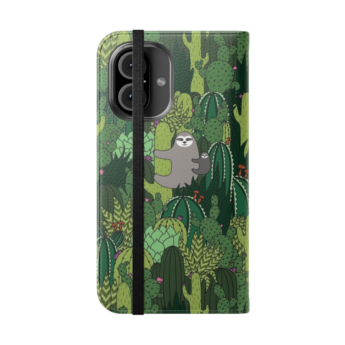 Cactus sloth-patterned flip phone case cover - Folded Front