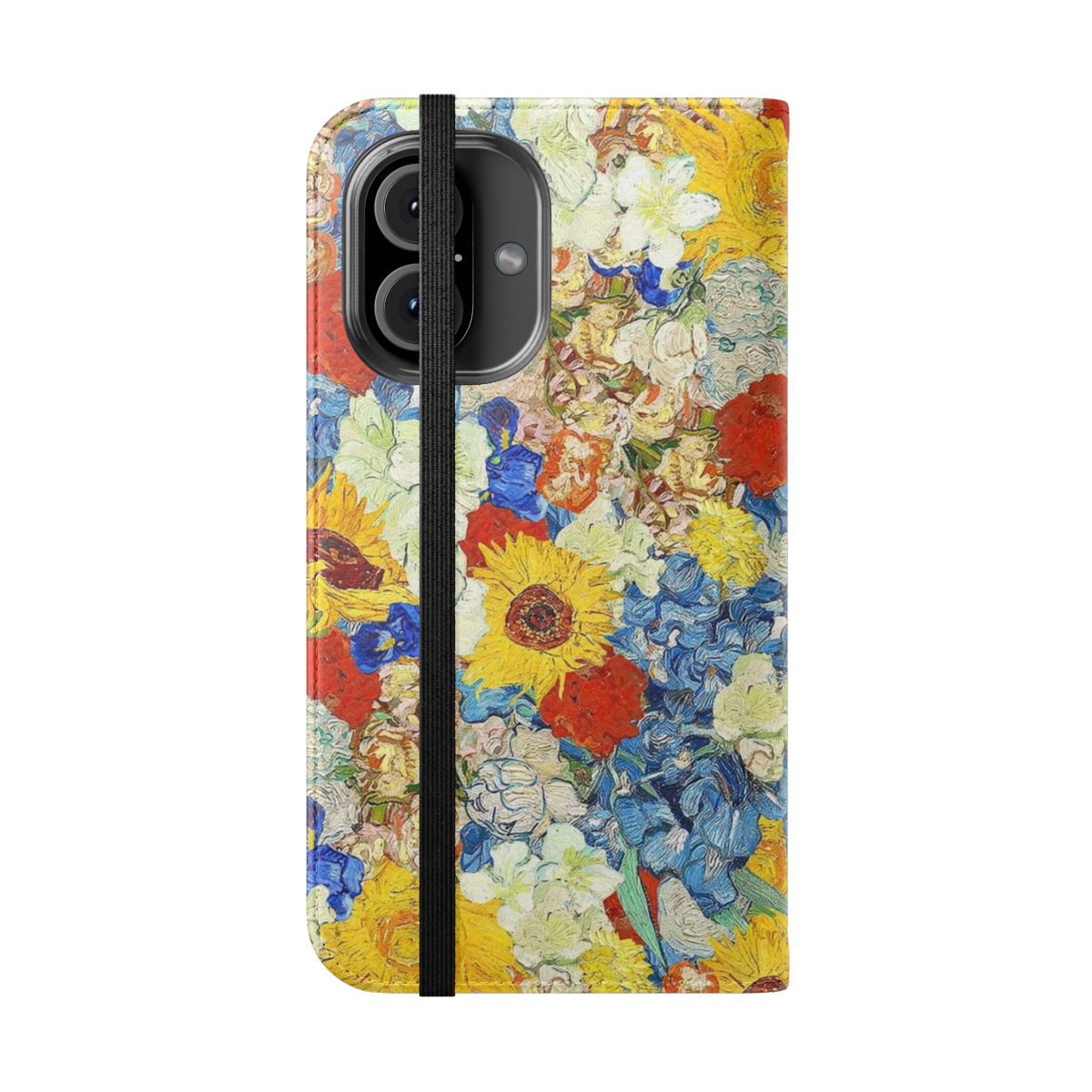 Colorful phone case featuring a digital collage design inspired by the artwork of Vincent Van Gogh. - Folded Front