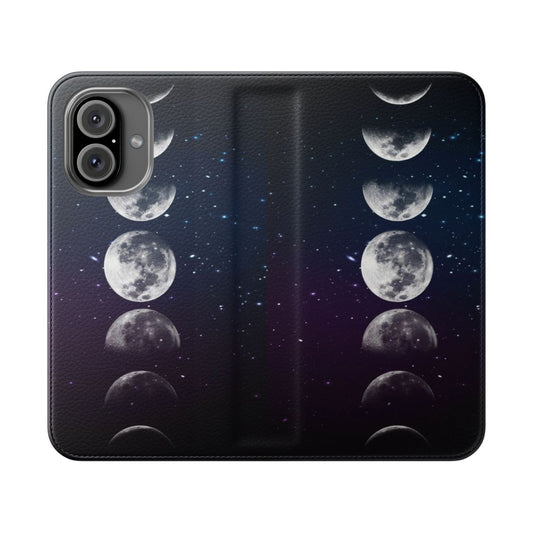 Artistic watercolor illustration of the phases of the moon on a phone case