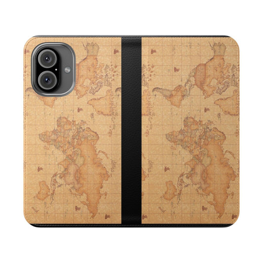 Stylish World Map Flip Phone Case with High-Quality Materials