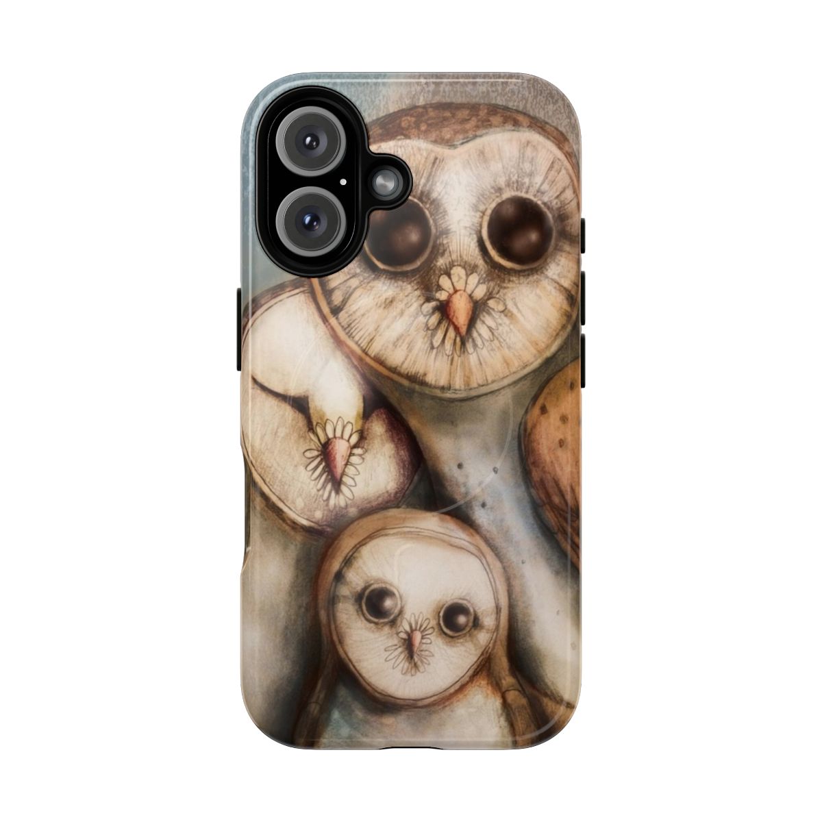 Magnetic phone case with a three wise owls design, a charming and durable accessory for your device.