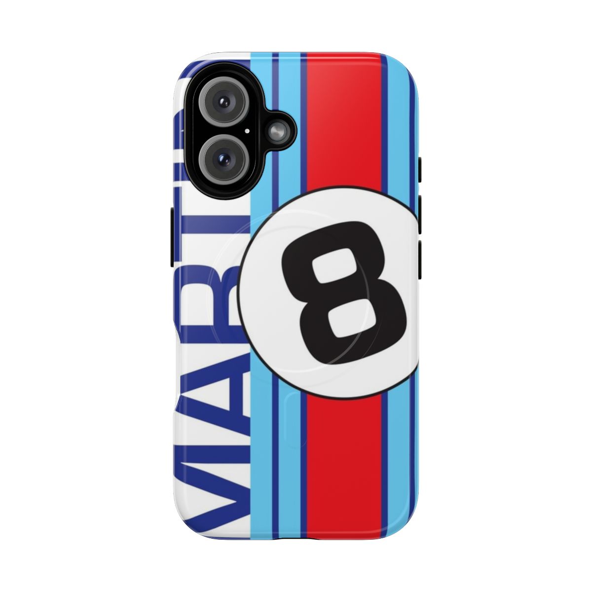 Vintage-style magnetic phone case with racing-inspired design