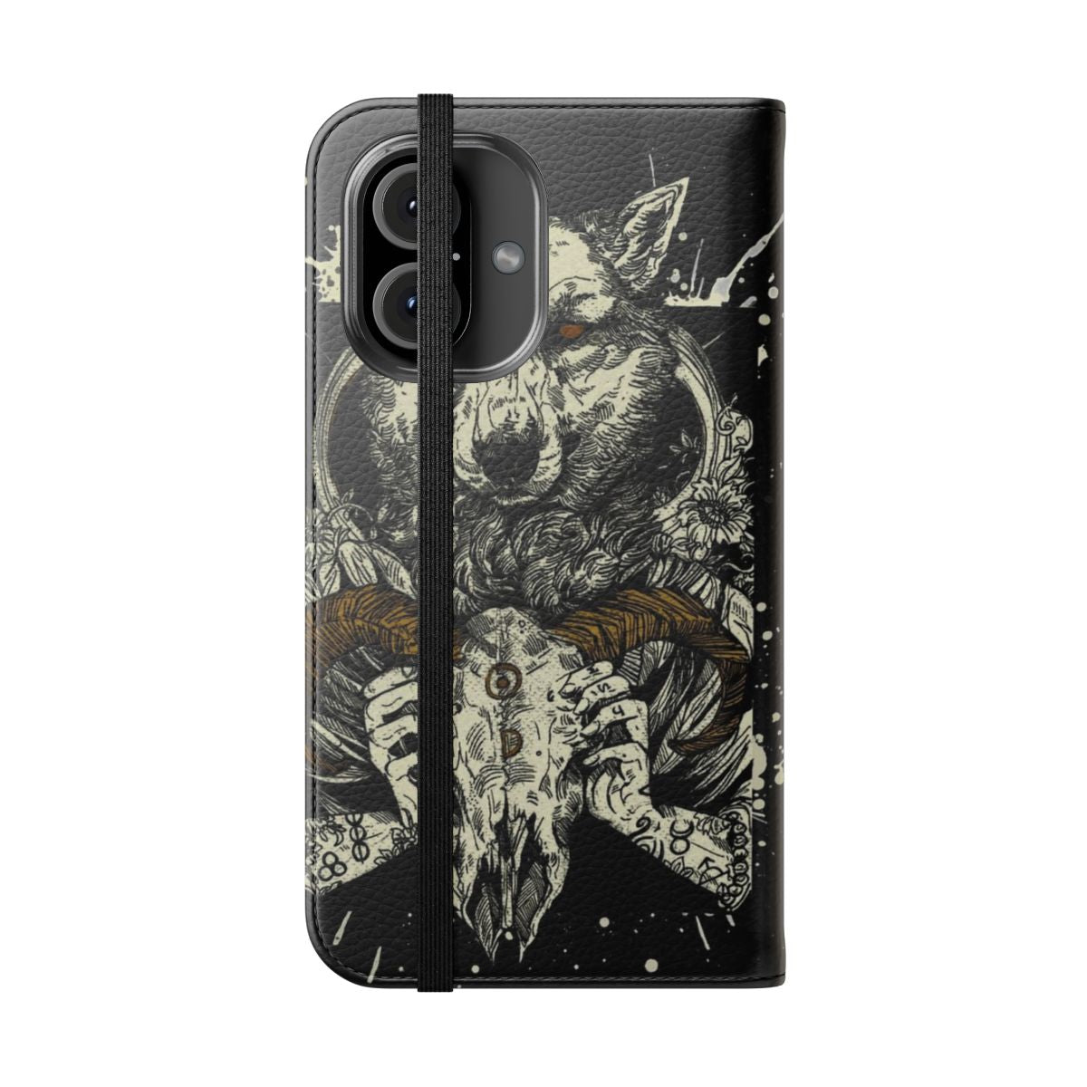 Pagan-inspired phone case with a mystical wolf design - Folded Front