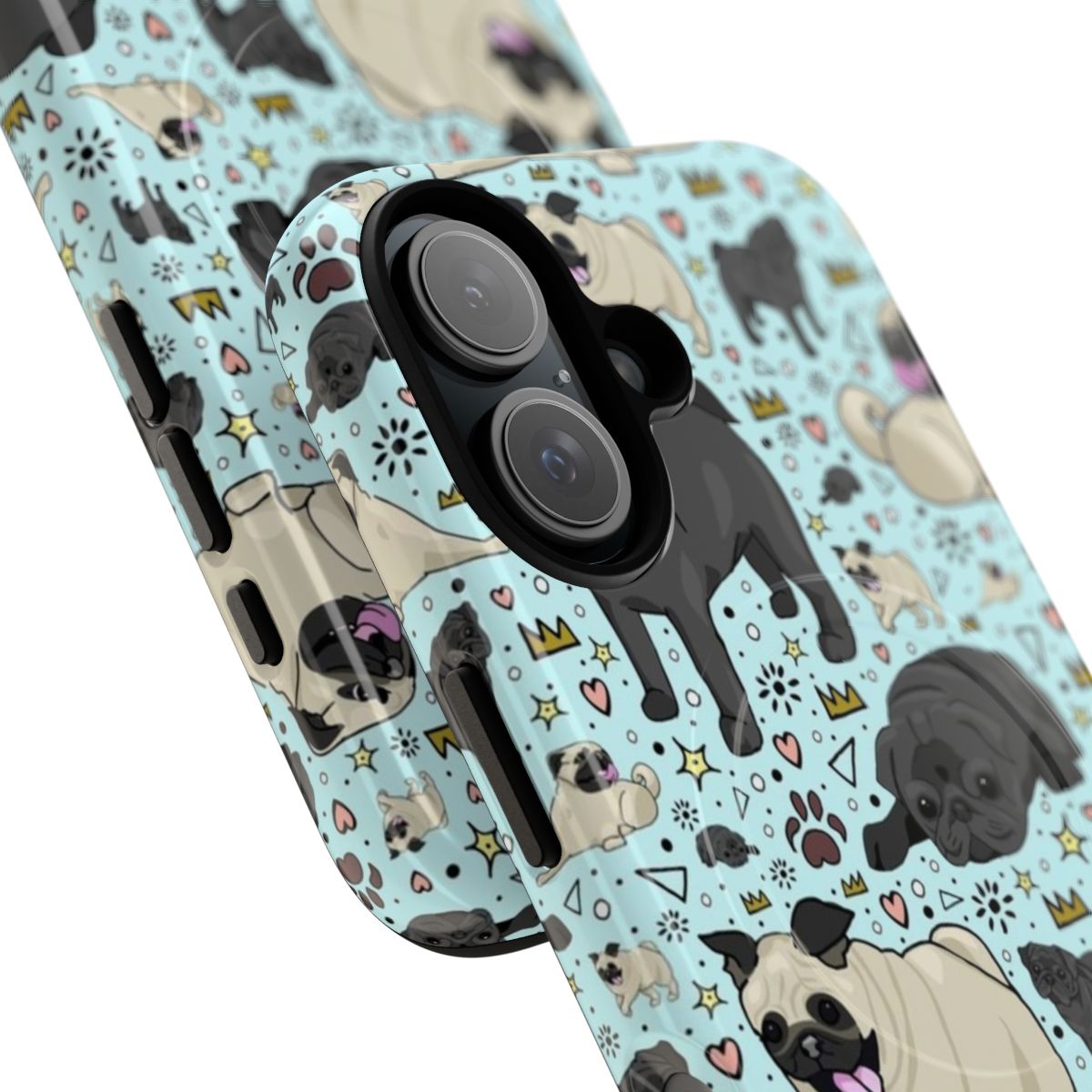 Pug-themed magnetic tough phone case with pug design - Detail