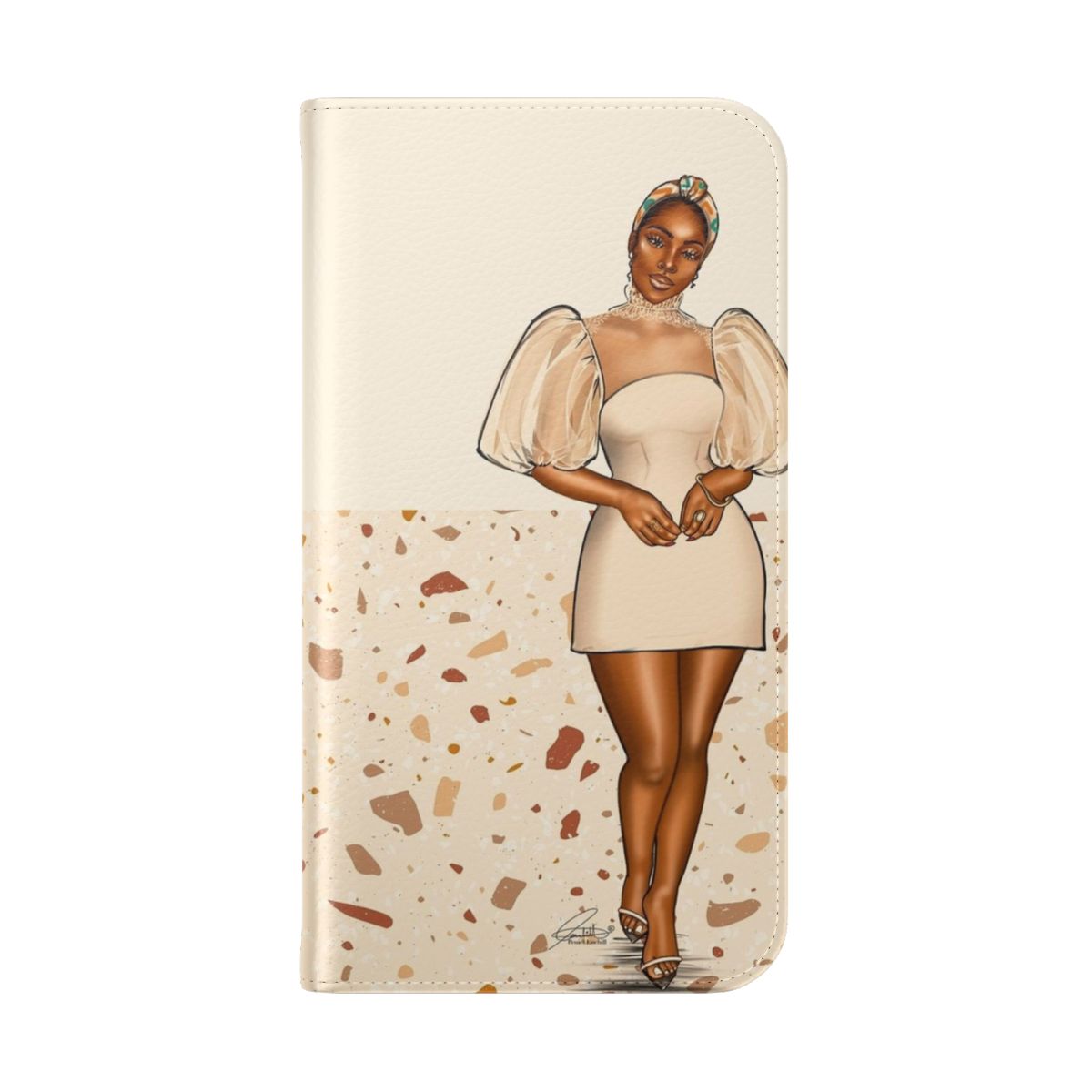 A trendy and stylish phone case featuring a vibrant illustration of a Black woman with melanin beauty. - Folded Back