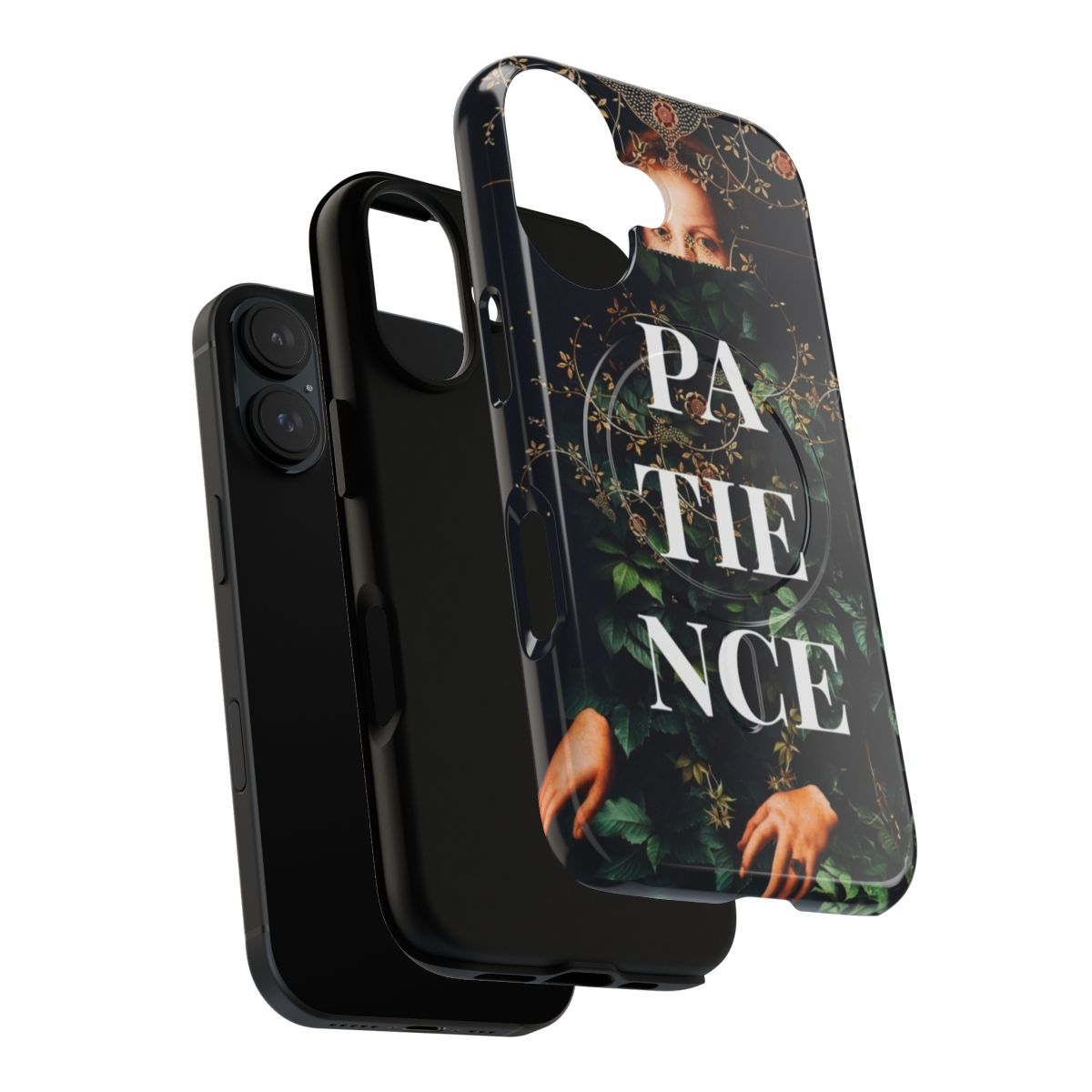 Vintage collage phone case featuring a surrealist portrait with floral and botanical elements - Layers