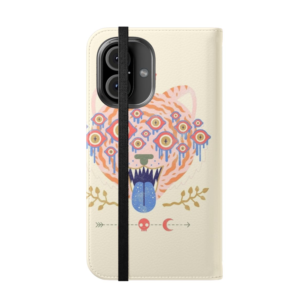 Colorful and psychedelic tiger eyes design on a phone case - Folded Front