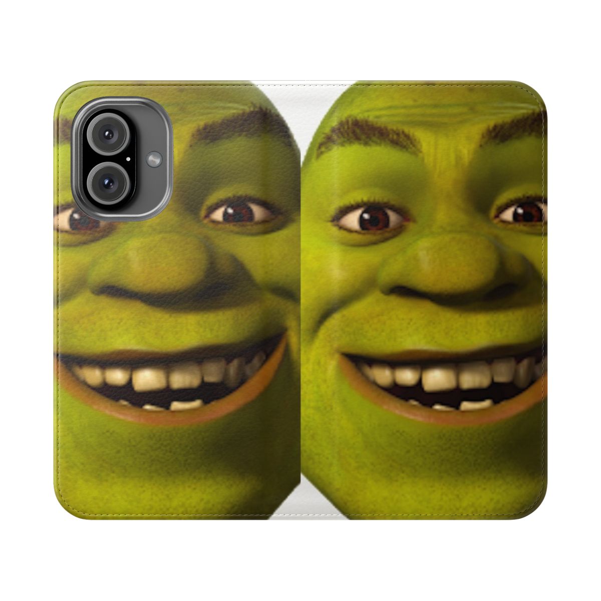 Green phone case with Shrek meme design