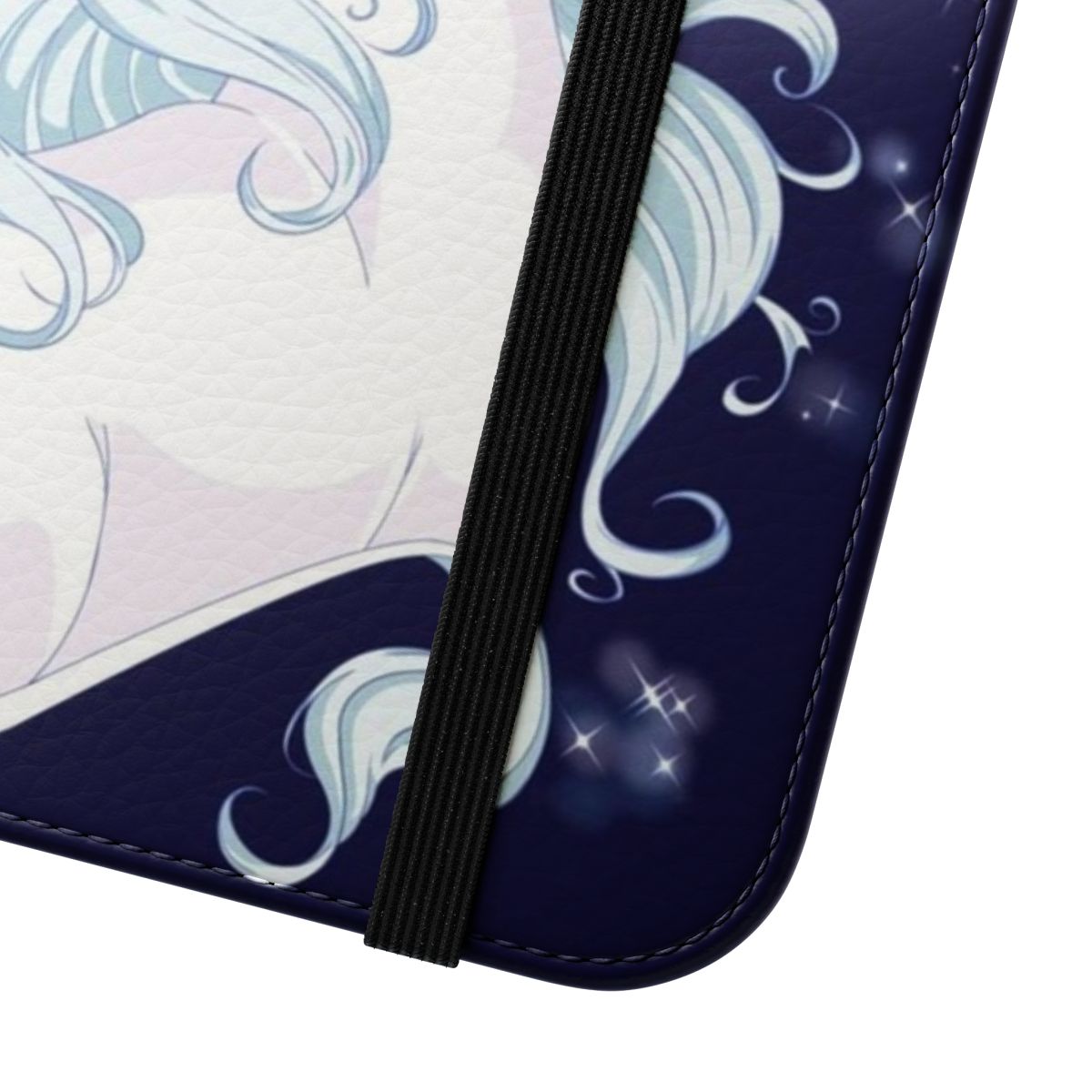 Flip cover phone case featuring a full moon unicorn design - Close Up