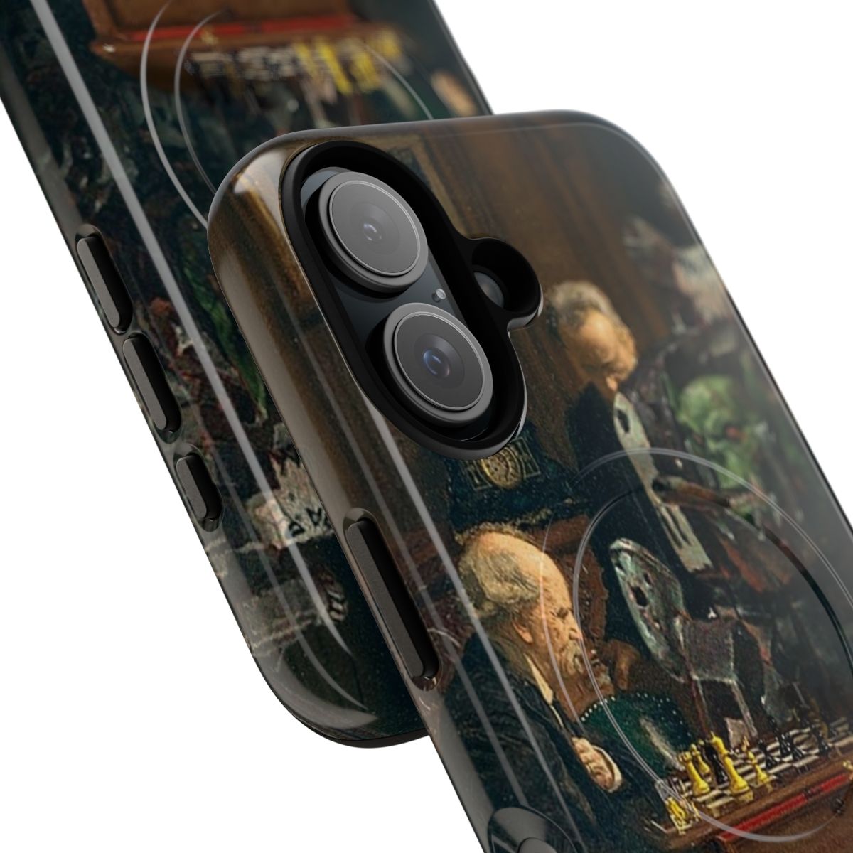 Magnetic tough phone case featuring custom Warhammer 40k Ork chess design - Detail