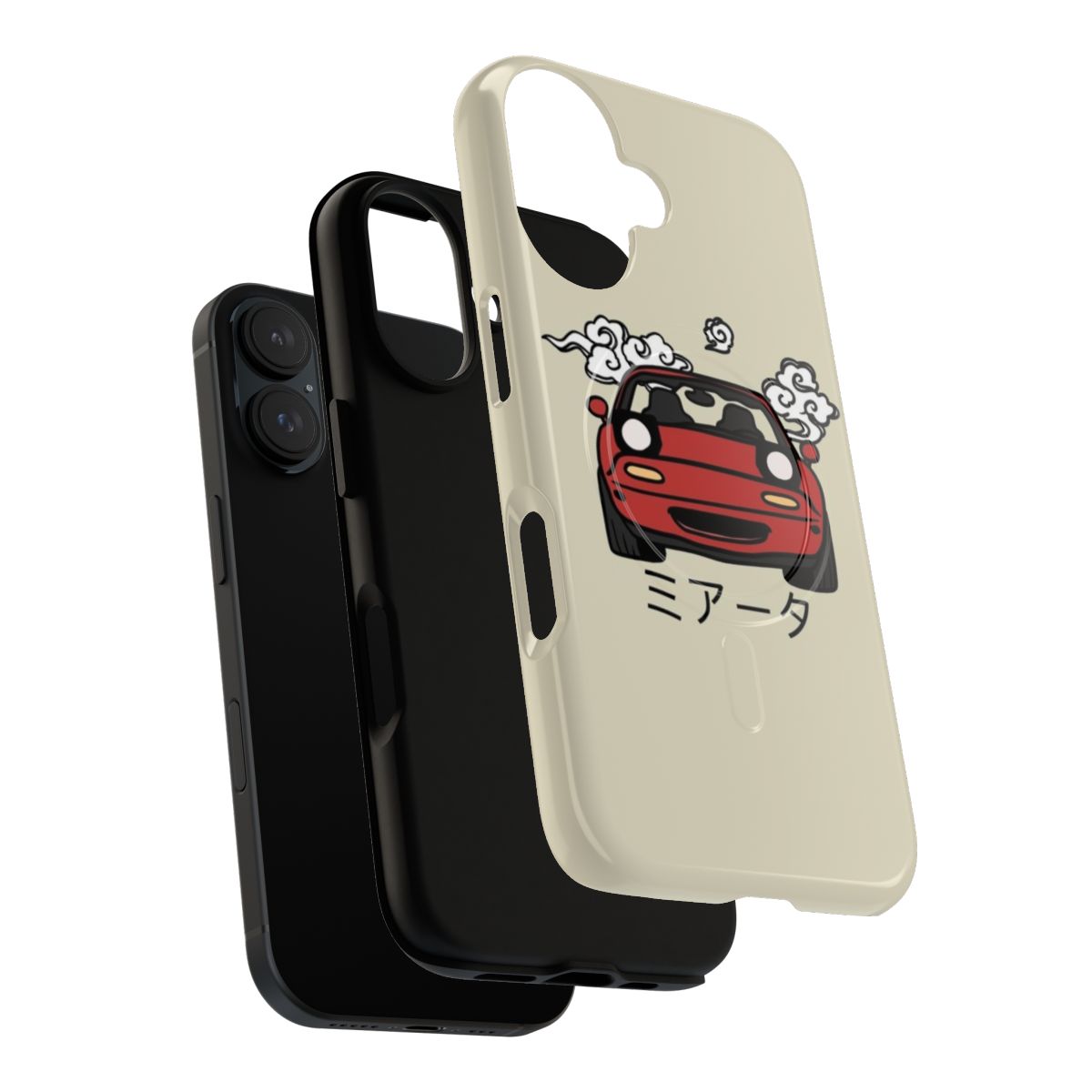 Sleek and protective phone case with a magnetic design, featuring a Miata-inspired red and black color scheme. - Layers