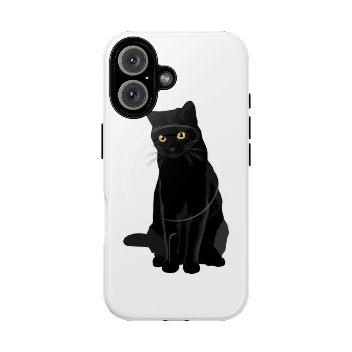 A sleek and protective black cat-themed phone case with a magnetic closure.