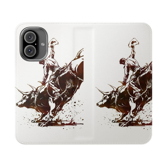 Bull riding cowboy graphic on a phone case cover