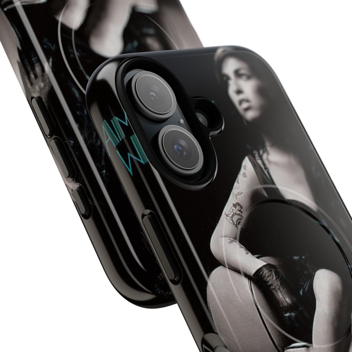 Vintage inspired magnetic phone case featuring iconic images of Amy Winehouse - Detail