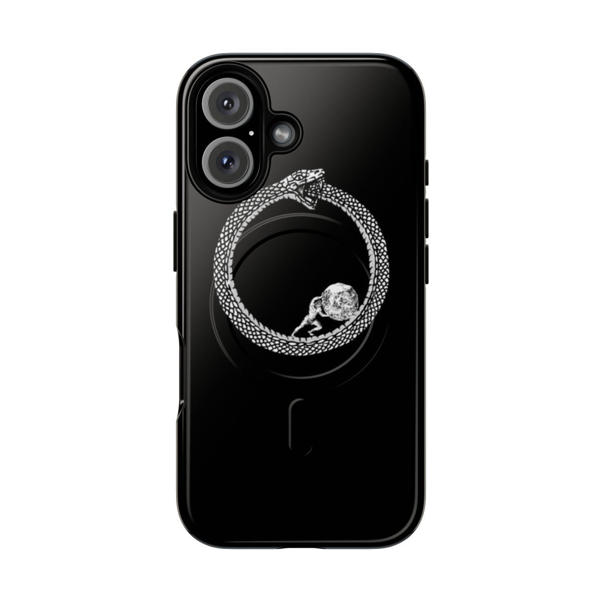 Sisyphus and Ouroboros symbol phone case with philosophical design