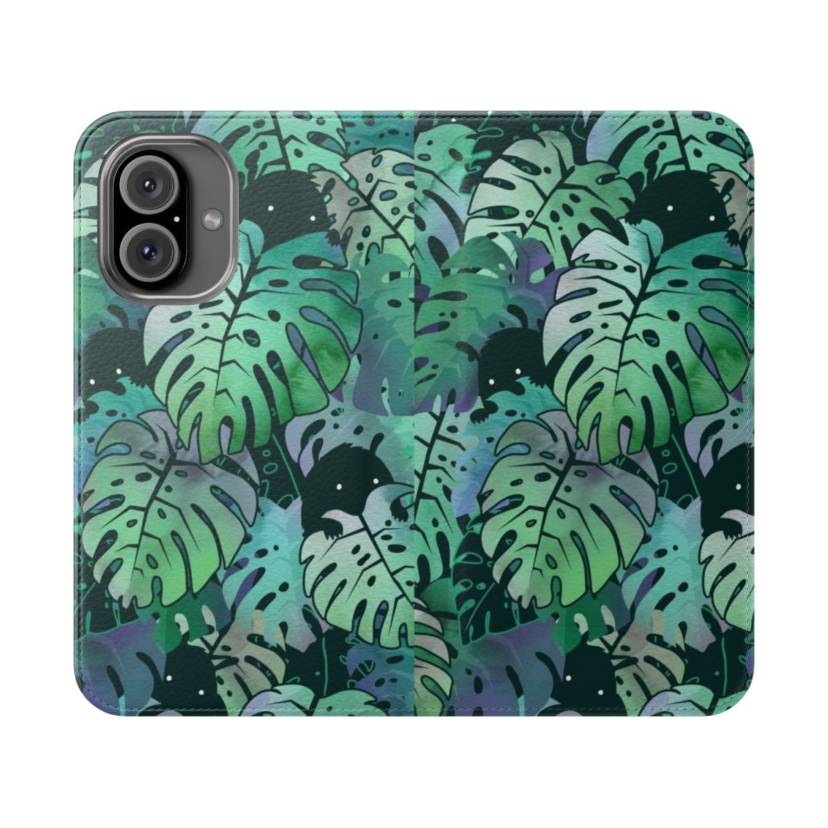 Tropical monstera leaf print phone case with flip cover