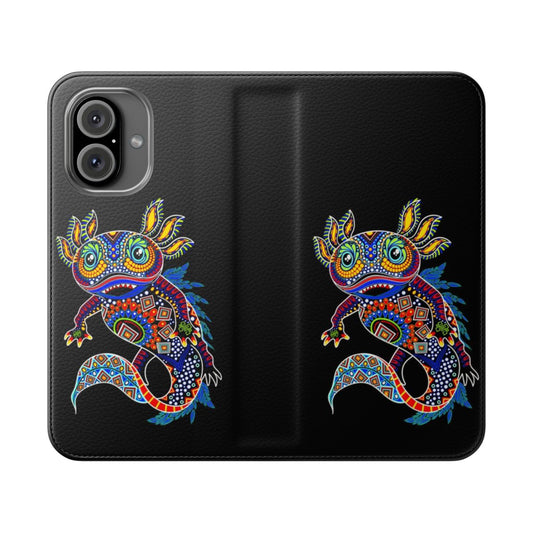 Colorful phone case cover featuring a cute axolotl salamander in a Mexican-inspired design