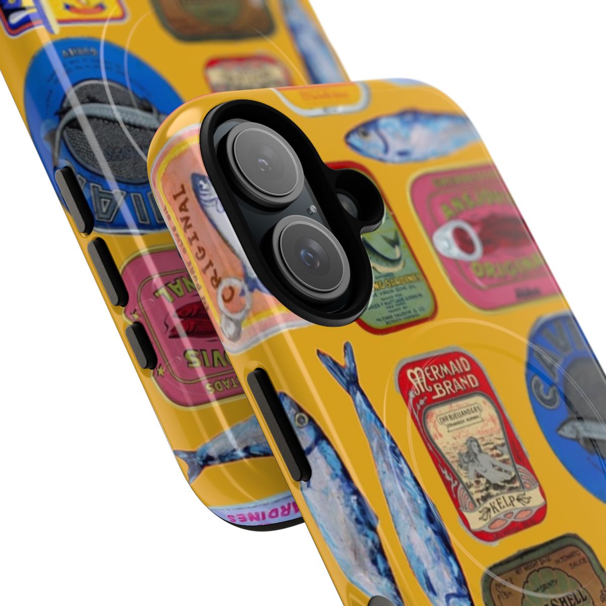 Vintage fish sardine can design on a magnetic tough phone case - Detail