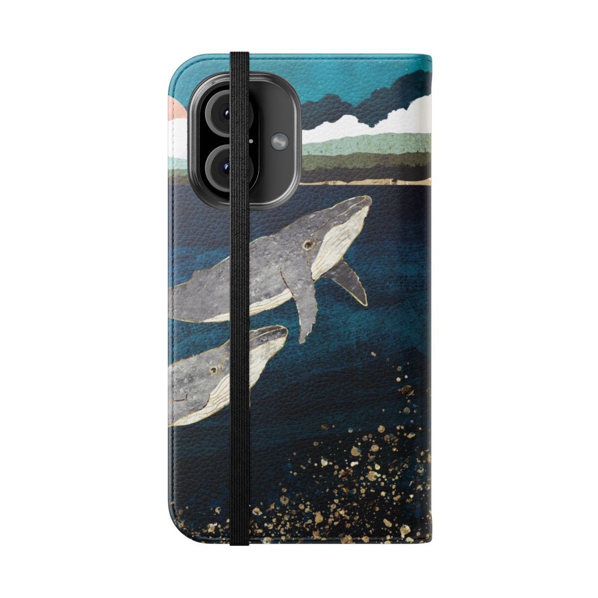 Whale-themed flip cover phone case with a contemporary, abstract design - Folded Front