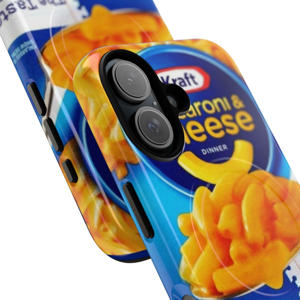 Colorful phone case with a crafty macaroni and cheese design, a fun and unique accessory - Detail